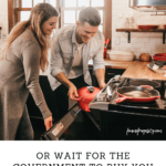 man and woman cooking in their kitchen with their electric oven. Text reads: "Shop Black Friday sales? Or wait for the government to buy you an electric stove in 2025? Here's how to run the math. femmefrugality.com"