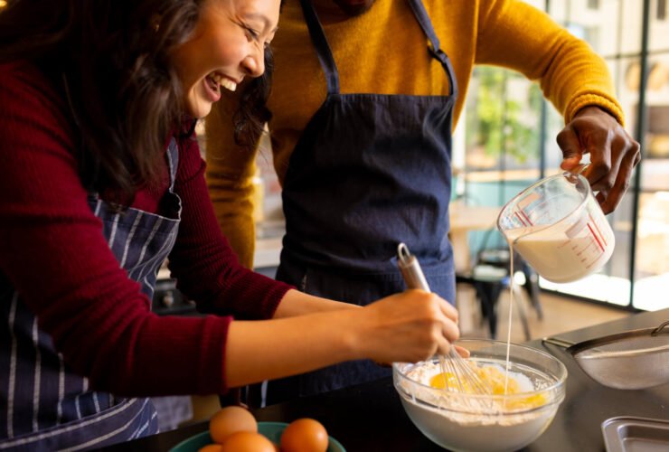 happy woman cooking